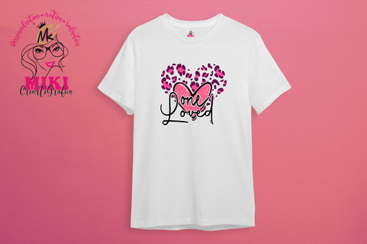 T-SHIRT - Love coeur léopard rose